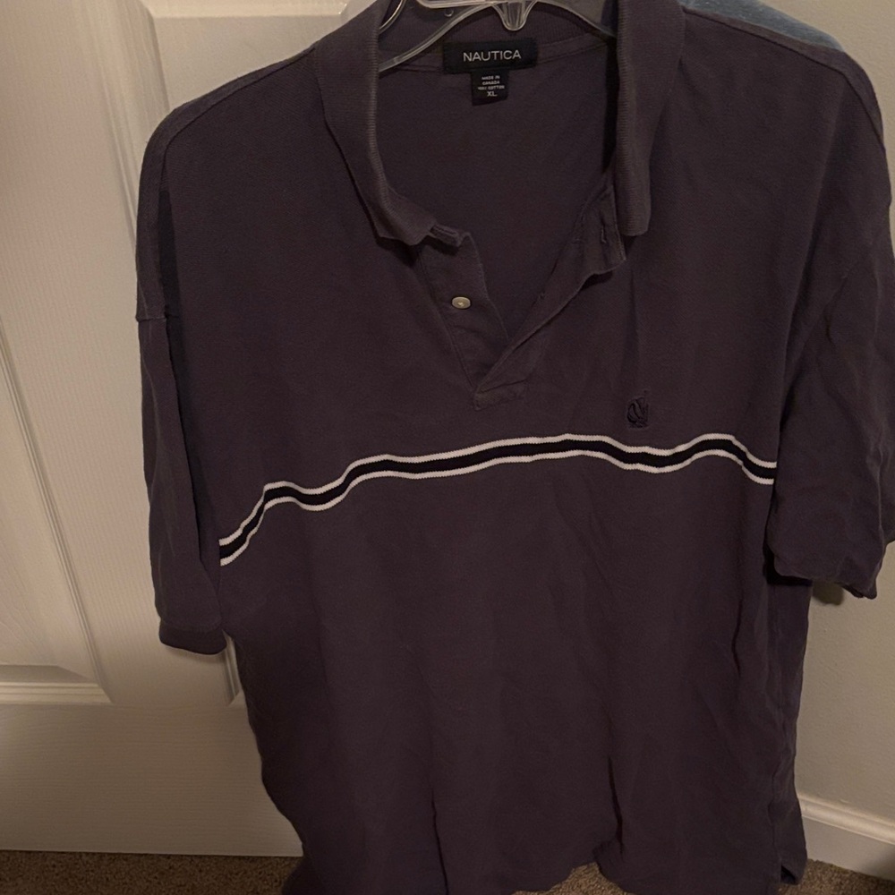 Nautica Men's Dark Blue Polo with White Stripe